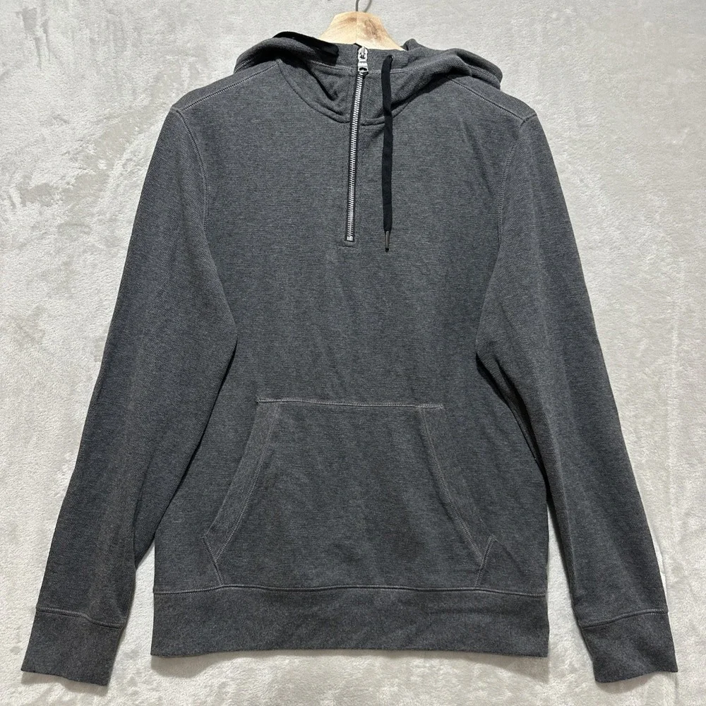 Banana Republic 1/4 Zip Pullover Hoodie Sweatshirt Men's S Gray Elbow‎ Patches